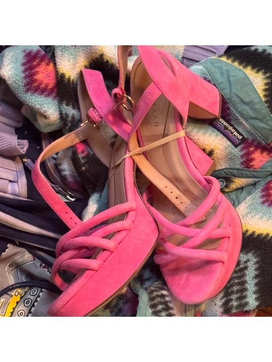 Cole Haan Shoes - Cole Haan pink suede platform block heel sandals size 6 Style keywords: ankle st